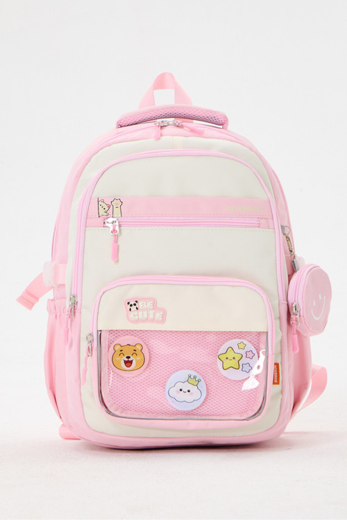 Kore Tarzı Be Cute Şeffaf Rozetli Pembe Kız & Erkek Çocuk İlkokul Ortaokul Okul Çantası