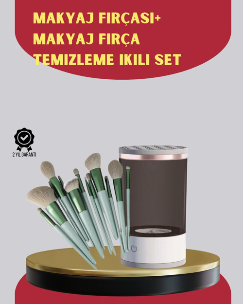 Profesyonel 13’lü Makyaj Fırçası + USB Fırça Temizleyici İkili Set - GGGGGG3476-3288