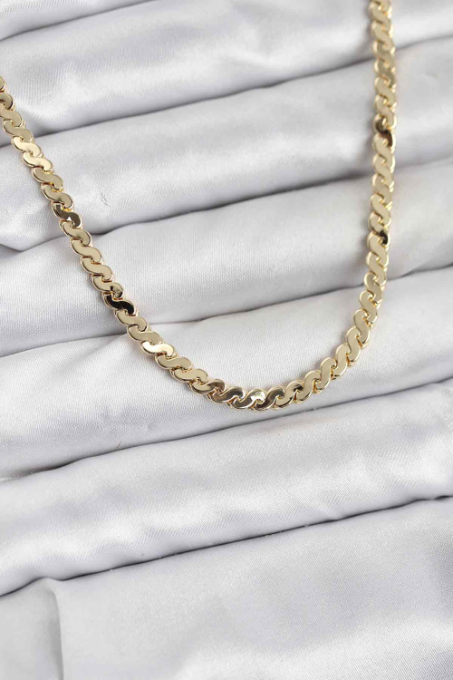 Pirinç Gold Renk Yassı Zincir Kadın Kolye 5886 - GGGGGG1549-8091