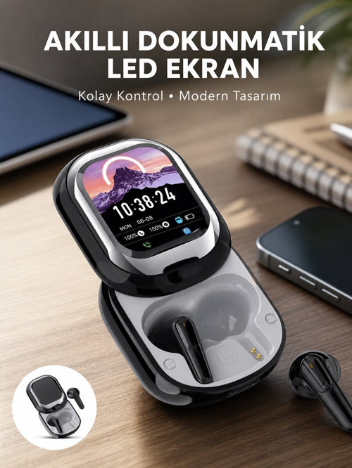 Şık Akıllı ve Güçlü: LED Ekranlı Kablosuz Kulaklık Seti - GGGGGG1102-4416