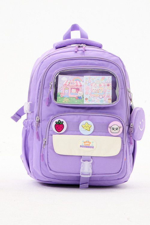 Lila Kız Çocuk İlkokul Okul Çantası Kawaii Çok Bölmeli Rozetli Sırt Çantası