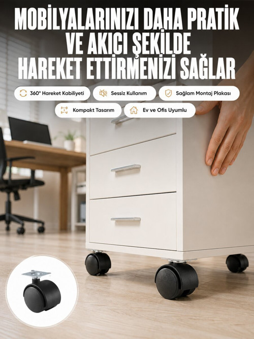 Kilitsiz 4 cm Tekerlek Ayak 4’lü Set Sessiz ve Dayanıklı - GGGGGG5387-4745