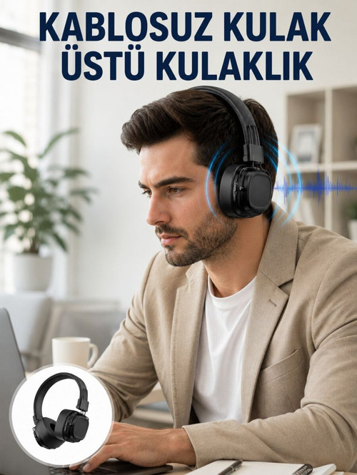 Uzun Süreli Rahat Kullanım İçin Kablosuz Bluetooth Kulaklık Yeni Nesil - GGGGGG4187-3573