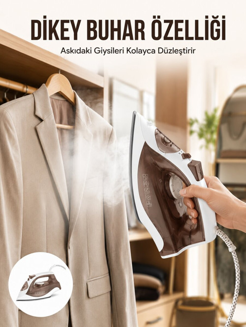Kahverengi Buharlı Ütü 2200W Sürekli Buhar 120 g Şok Buhar - GGGGGG5454-3615