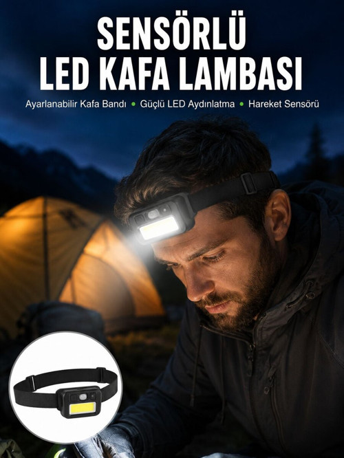 Sensörlü Kamp Lambası Ayarlanabilir Kafa Lambası Kafa Bantlı Yeni Nesil - GGGGGG9620-5586