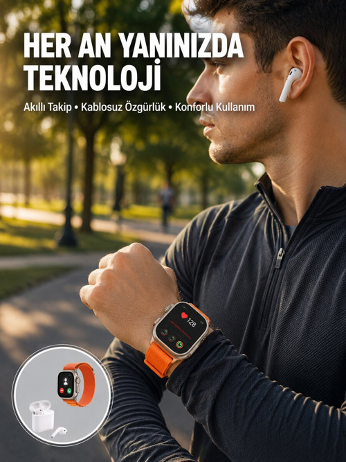 S8 Ultra Akıllı Saat ve Bluetooth Kablosuz Kulaklık 2’li Set Yeni Nesil - GGGGGG6944-3146