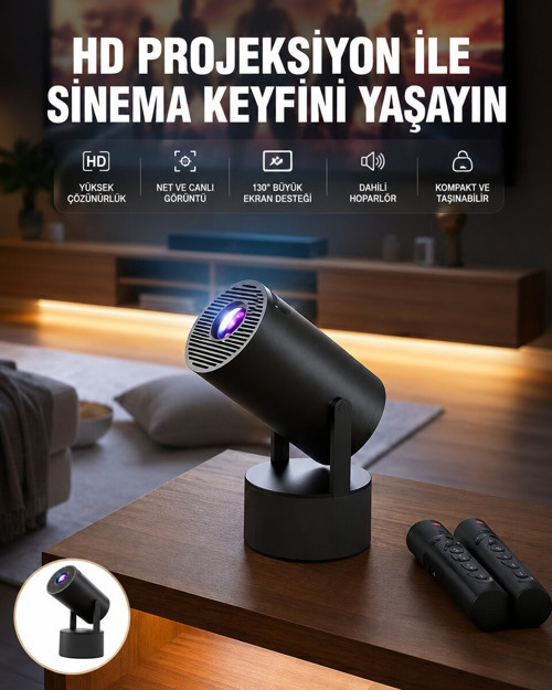 Akıllı Projeksiyon Cihazı Karaoke Mikrofonlu 1080P Android Yeni Nesil - GGGGGG1732-7940
