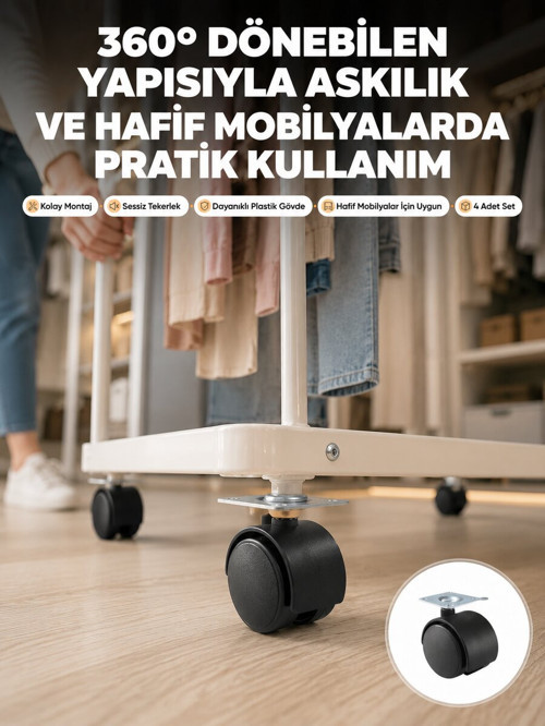 4 cm Kilitsiz Tekerlek Ayak Seti Zemin Koruyucu - GGGGGG9766-6774