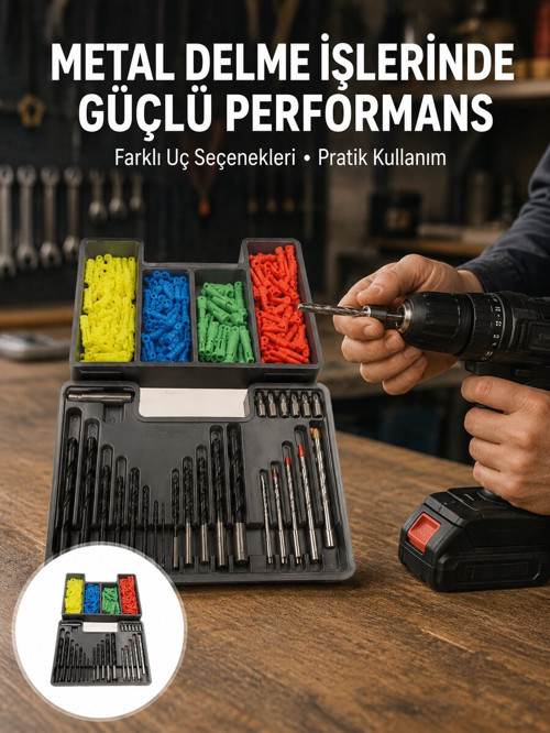 Kapsamlı Matkap Ucu Seti Organizer Kutulu Ahşap Metal Beton Delme Yeni Nesil - GGGGGG5554-6325