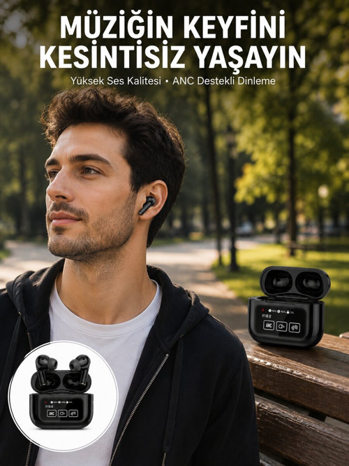 Kulak İçi Bluetooth Kulaklık Ekranlı Müzik Dinleme Çağrı Cevaplama Siyah Yen - GGGGGG2873-5