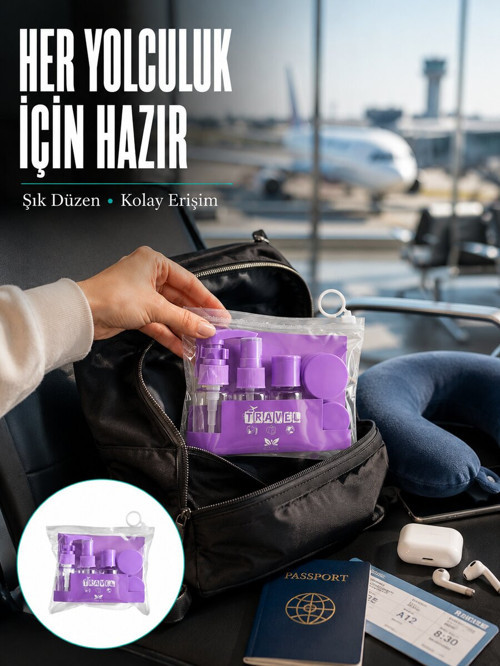 Taşınabilir 5’li Seyahat Banyo Seti Şampuanlık Sprey Krem Kutusu Yeni Nesil - GGGGGG3253-6981