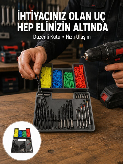 Matkap Ucu Seti 24 Parça Organizer Kutulu Ahşap Metal Beton Uyumlu Yeni Nesil - GGGGGG2434-7697