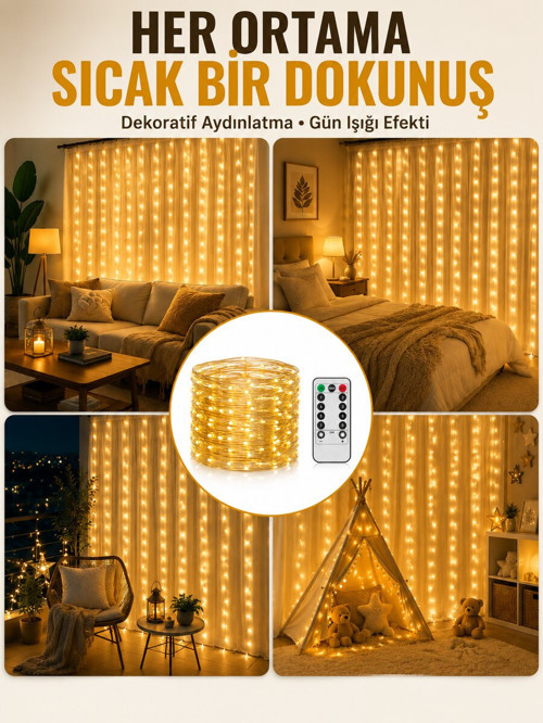 300 LED Perde Işık – Sıcak Beyaz Dekoratif Aydınlatma Yeni Nesil - GGGGGG4353-1865