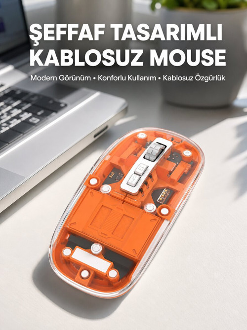 Mouse Fare Kablosuz Mouse Fare Şarjlı Bluetooth Sessiz 5 Tuşlu Şeffaf - GGGGGG2583-6999