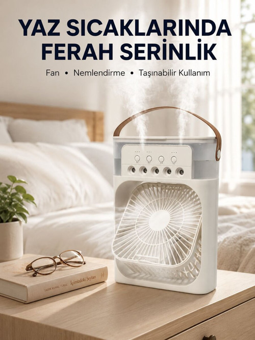 Taşınabilir 3'ü 1 Arada Mini Fan | Nemlendirici + Soğutucu + Gece Lambası Yeni - GGGGGG3122-6