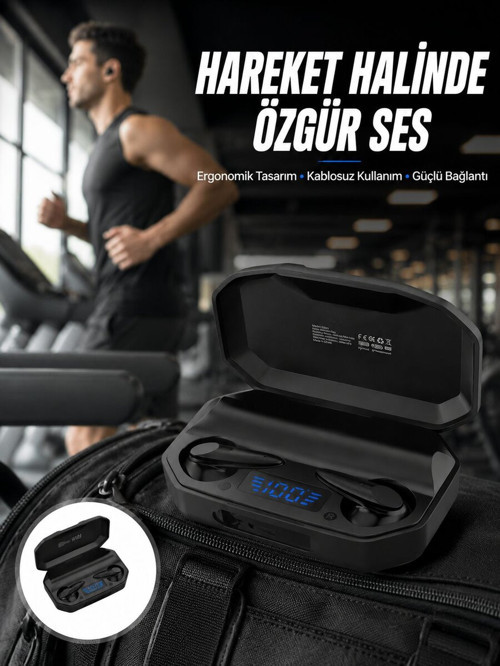 Rgb Işıklı Çift Mikrofonlu Siyah Profesyonel Kulaklığı Kablosuz Kulakiçi Yen - GGGGGG3896-3