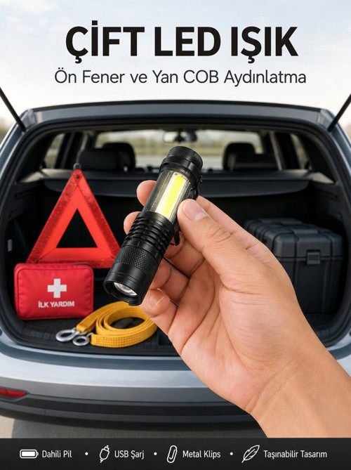 Taşınabilir Şarjlı LED Fener - 4 Modlu 2000LM Ayarlanabilir Odak Yeni Nesil - GGGGGG6452-3645