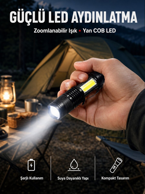 Mini Boy LED El Feneri - 2000 Lümen Su Geçirmez Tasarım Yeni Nesil - GGGGGG2145-9916