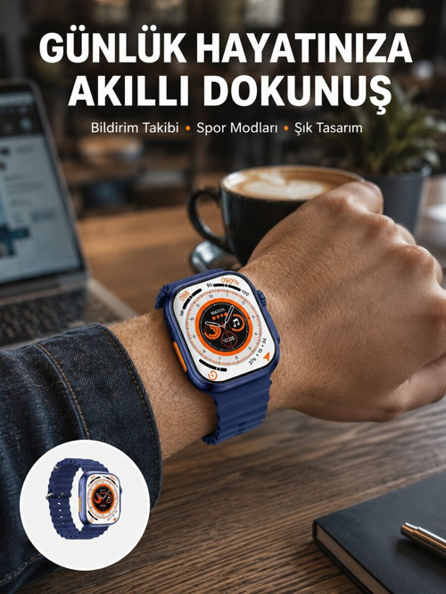 Akıllı Saat 360 mAh Çoklu Spor Modlu Lacivert Siyah Kordon Yeni Nesil - GGGGGG9191-2776