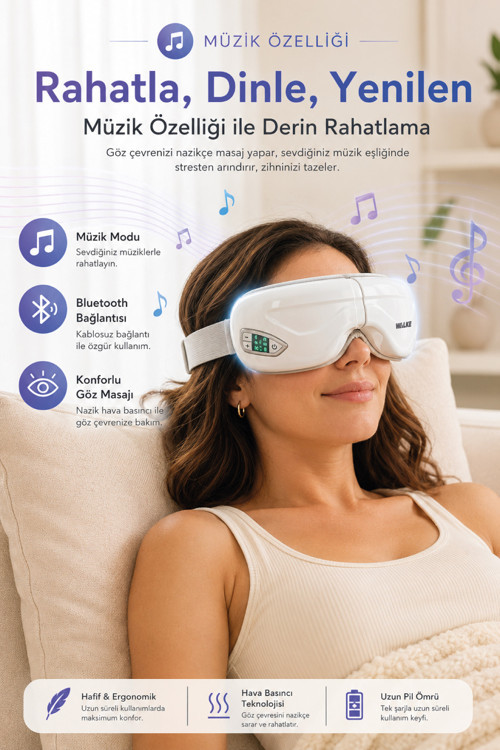 Bluetoothlu Müzik Çalarlı Isıtmalı Akıllı Göz Masaj Cihazı G-01