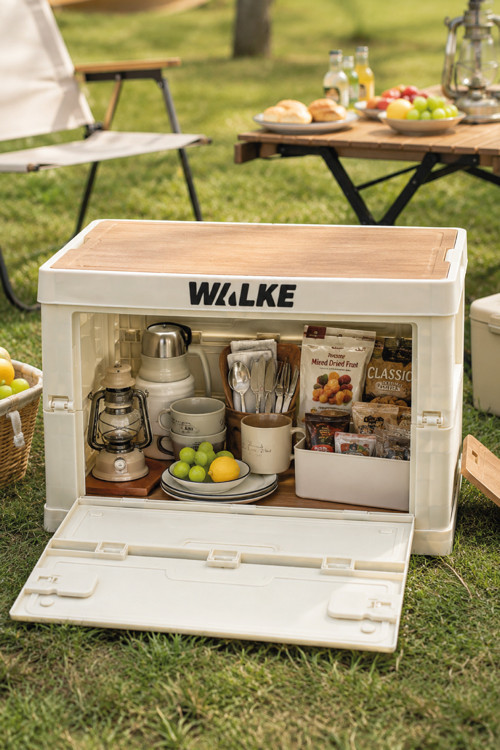CampBox Katlanabilir Kamp Masası ve Saklama Kutusu 50x38 cm Ahşap Kapaklı