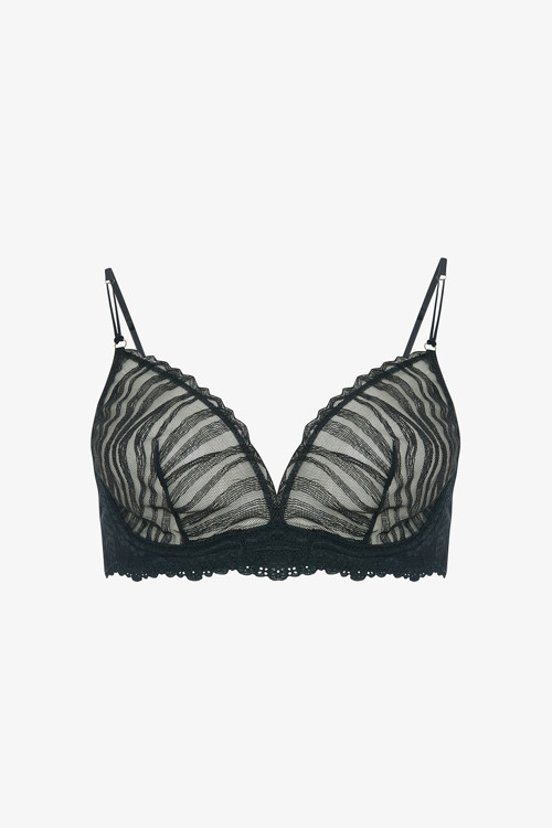 Siyah Glam Brode Zebra Desenli Balenli Dolgusuz Toparlayıcı Sütyen