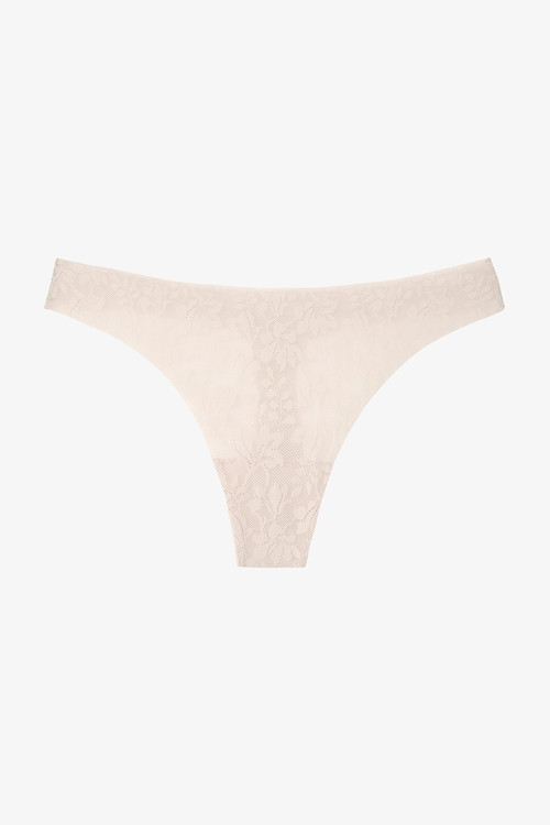 Invisible Laser Cut Lace Açık Bej Tanga Külot
