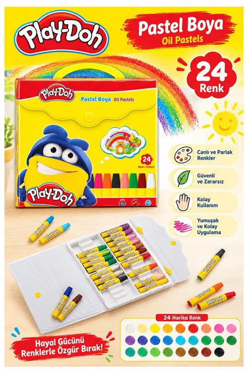Pastel Boya 24 Renk Plastik Çantalı 1 Paket Play-Doh Pastel Boya 24 lü Çantalı Parlak Canlı ve Örtücü Renkler