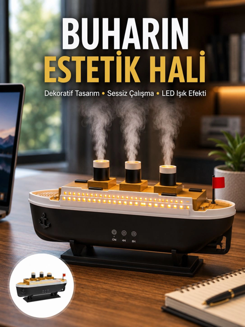 Dekoratif Gemi 7 Renk Işıklı Hava Nemlendirici Oda Kokusu Difüzörü Yeni Nesil