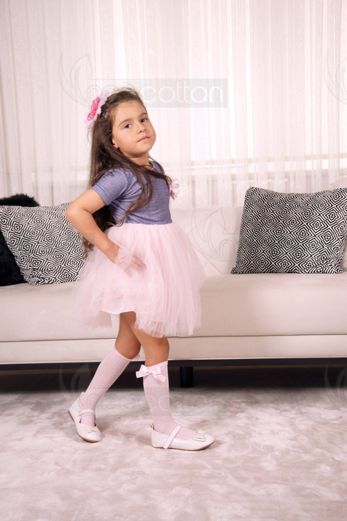 Tütü Etekli Bebe Yaka Modelli Özel Gün Ve Geceler İçin Kız Çocuk Tüllü Elbise