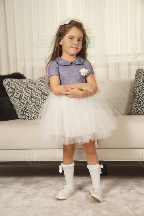 Tütü Etekli Bebe Yaka Modelli Özel Gün Ve Geceler İçin Kız Çocuk Tüllü Elbise