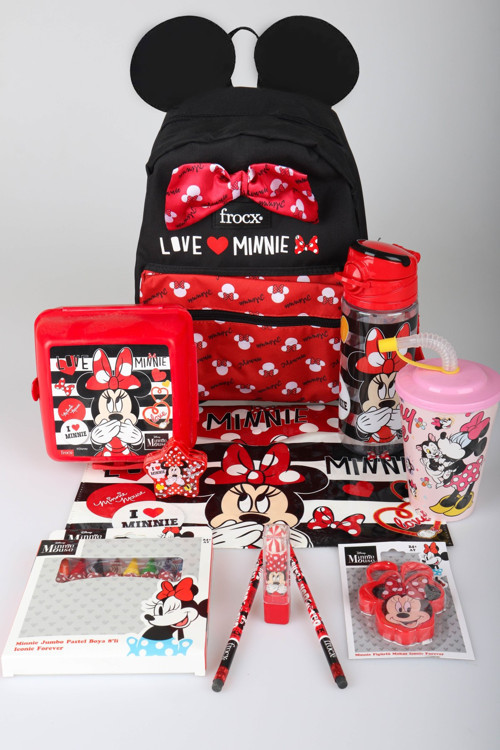 x Dekomus Lisanslı Minnie Mouse Kırtasiye Seti Love Collection Küçük Boy Anaokul Çantası,Matara,Beslenme Kabı,Çıtçıt Dos