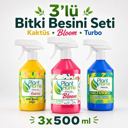 Bitki Besini Üçlü Bakım Seti Turbo Bloom ve Kaktüs 3x500 ml