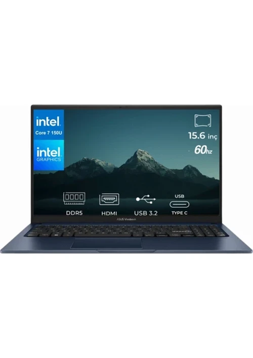 VivoBook 15 Core 7 150U X1504VA-BQ5456-K12 16GB 4TB Intel Graphics FreeDos 15.6" Full HD Notebook