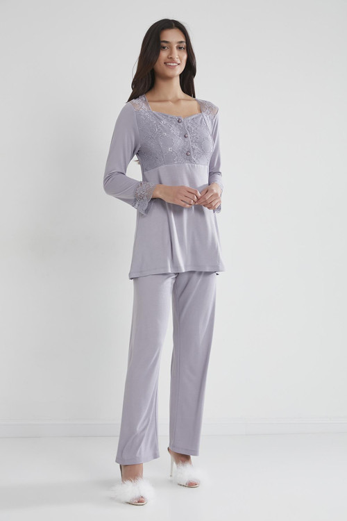 Penye Dantelli Lohusa Pijama Takımı - 1241