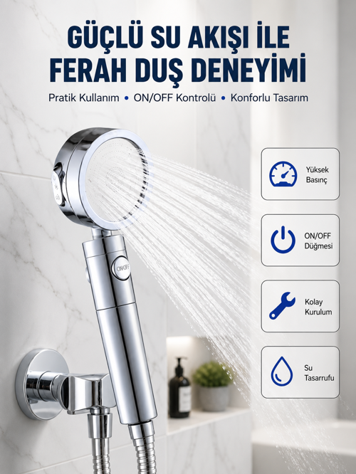 Şelale Sisi Masaj Özellikli Banyo Duş Başlığı