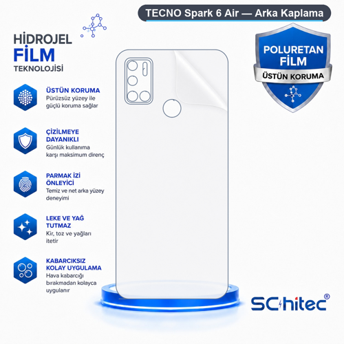 TECNO Spark 6 Air Uyumlu Arka Yüzey Hidrojel Koruyucu Film