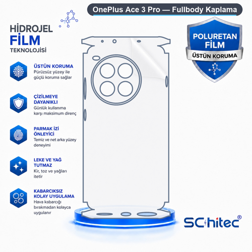 OnePlus Ace 3 Pro Uyumlu Fullbody Arka Kaplama Hidrojel Koruyucu Film