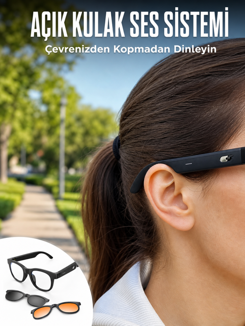 Yapay Zekâ Destekli Akıllı Bluetooth Gözlük Açık Kulak Ses Sistemi Günlük Kullanıma Uygun