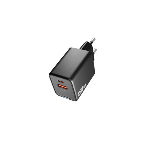 HY-XEG45 Type USB-C 45W PD + 18W USB QC 3.0 GAN Siyah Hızlı Ev Şarj Adaptörü (KDO)