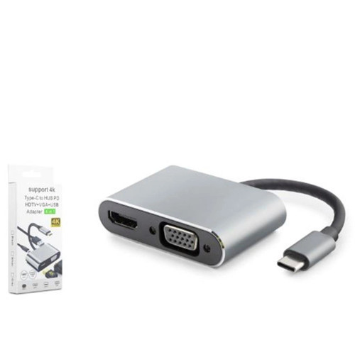 HDX7839 TYPE-C TO HUB HDTV 4K 30HZ + TYPE-C + USB + VGA 4IN1 GRİ (KDO)