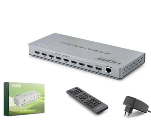 HDX1438 HDMI Multi Viewer Network Kontrollü Kumandalı 4K 30 Hz 8 Giriş 1 Çıkış Gri (KDO)