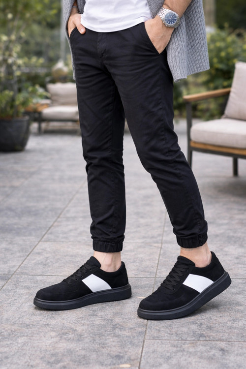 Lunex Erkek Bağcıklı Süet Günlük Spor Sneaker Ayakkabı - Siyah - Beyaz