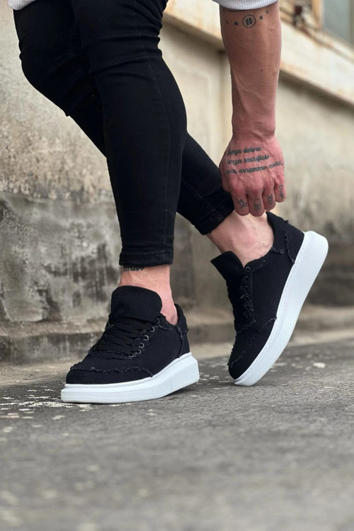 Oxed Erkek Günlük Bağcıklı Kot Kumaş Spor Sneaker Ayakkabı - Siyah