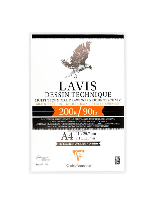 Multiteknik Lavis Yapışkanlı Çizim Defteri A4 200Gr 20 Sayfa