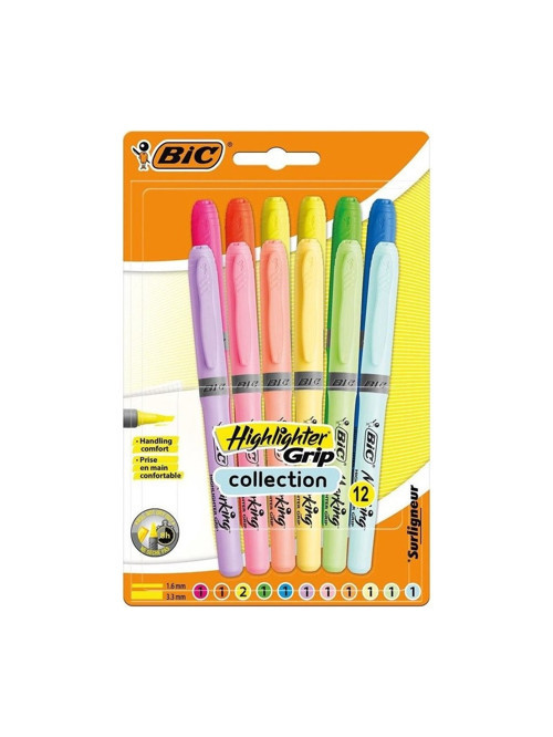 Highlighter Grip 6 Pastel + 6 Canlı Renk 12'Li Fosforlu Kalem 9920932
