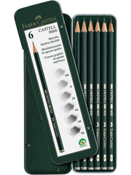 Faber-Castell 9000 Art Set Dereceli Karakalem Eskiz Çizim (6 Lı Paket)