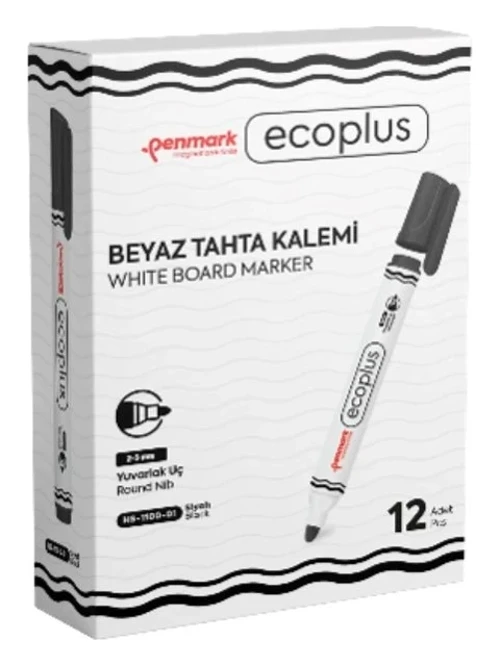 Ecoplus Beyaz Tahta Kalemi Siyah (12 Li Paket)