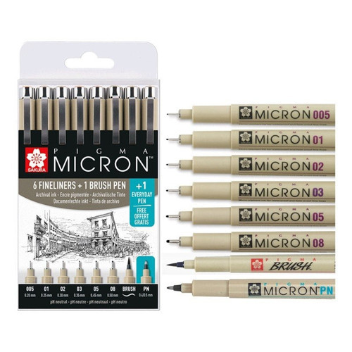 Sakura Pigma Micron Teknik ve İllüstrasyon Çizim Kalem Seti 7+1 Set
