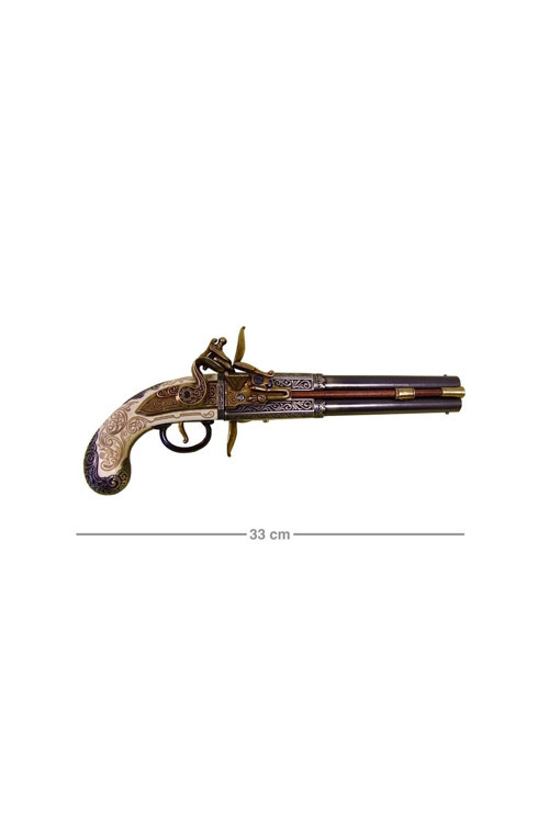 Denix Dekoratif Double-Barrelled Turn-Over Pistol 33 Cm, İngiltere 1750